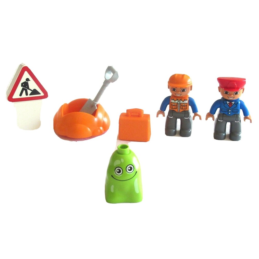 Mixed Lot Lego Duplo Construction Worker Sign Shovel Train Conductor Blopp